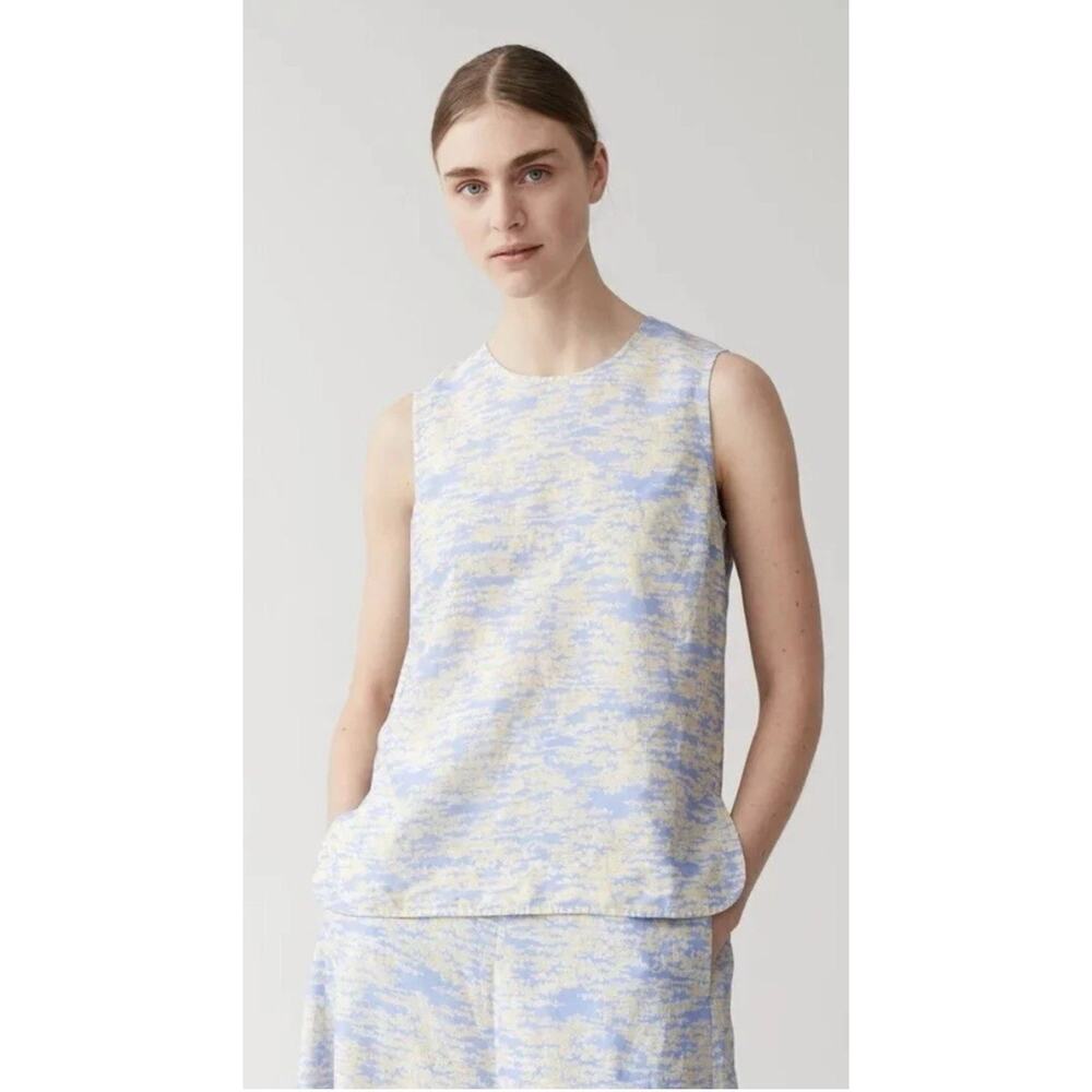 COS Minimalist Printed Linen Blend Top Size US 12 Sleeveless Blouse 2619